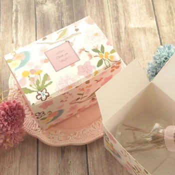 

pink spring flower10pcs paper Box 15*10*9cm as cookie candy candle jar box wedding birthday Party Gifts Packaging