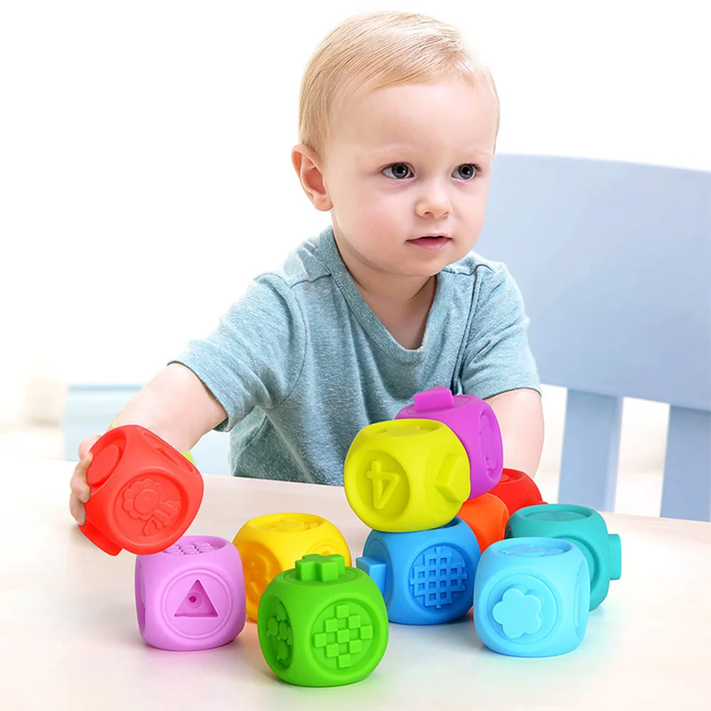 

10pcs/lot Colorful Baby Funny Grasp Toy Building Blocks 3D Balls Baby Massage Teethers Squeeze Toy