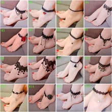 Vintage Gothic Women Black Lace Anklet Chain Anklet Bracelets Link Footchain Barefoot Beach Foot Jewelry retro gothic style square turquoise multilayered anklet for women