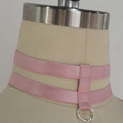 Original Design Pink Collar Bow Harness Bra Kawaii Open Chest Bondage Body Cage Pastel Gothic Body Harness Belt