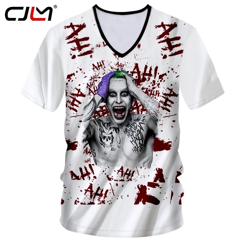 

CJLM New Arrival Mens Funny Print Clown Joker 3d Tshirt Man Hiphop Short Sleeve V Neck T-shirt Male Fit Slim Fintess Casual Tees