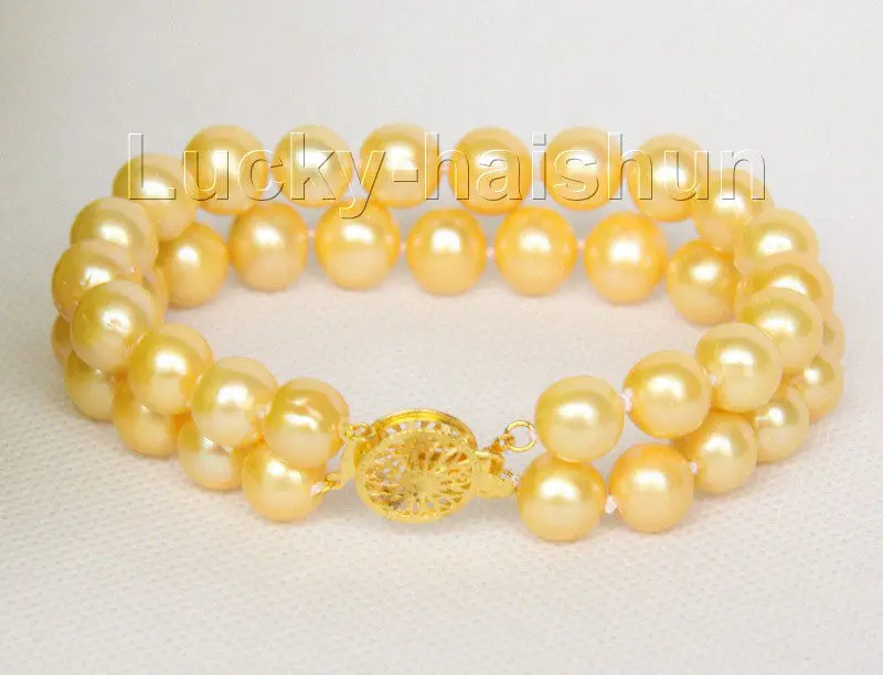

8" 10mm 2row round yellow golden freshwater pearls bracelet j10023 e SHIPPING 5.25