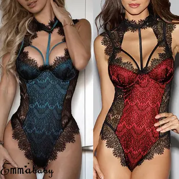 

2019 Hot Latex Women Sexy Lingerie Babydoll Teddies Sleepwear Underwear Lace Up Jumpsuit Bodysuit Exotic сексуальное белье