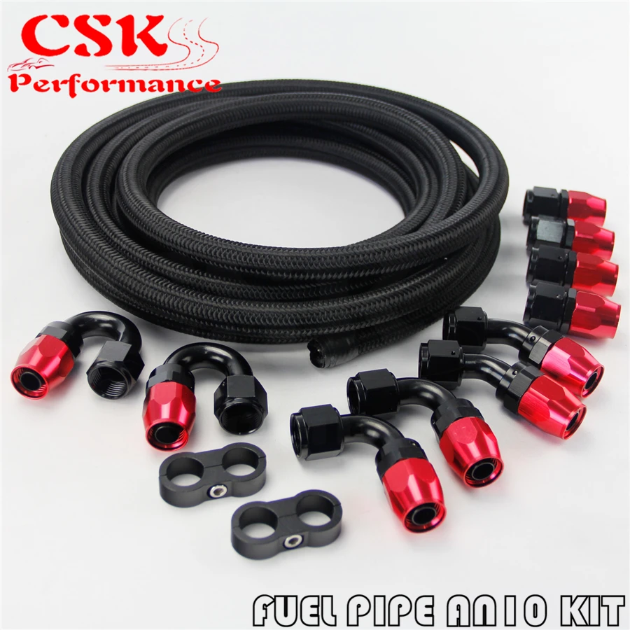 10AN Stainless Steel Braided Gas//Oil//Fuel Line Hose+10Hose End Male Fitting Kit