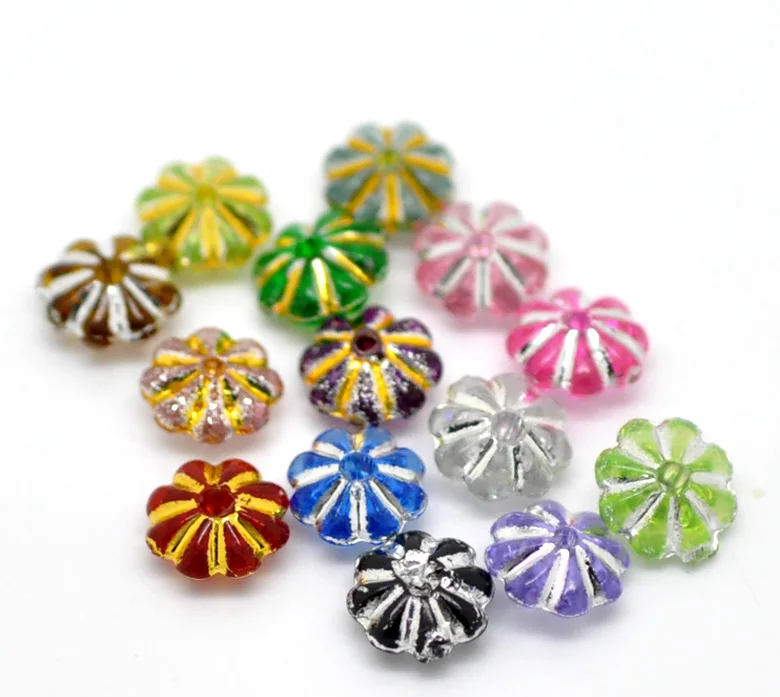 

Acrylic Spacer Beads Flower Mixed Gold Color Stripe Pattern Color Plated About 6.5mm Dia,Hole: Approx 1mm,150 PCs