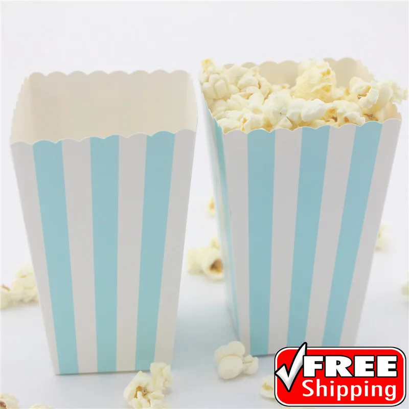 

36pcs Light Blue Striped Printed Popcorn Boxes-Baby Shower Birthday Party-Stripe Favor Gift Candy Snack Paper Treat Boxes,Bags