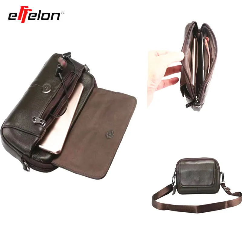 

Effelon Genuine Leather Waist Bag Belt Pouch for iphone Case Shoulder Bag for Below 6.5'' Smart Phones Fashion Men Hand Bag