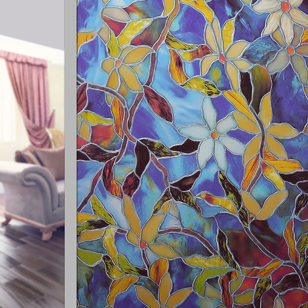 

Stained Orchid Window Film Self-adhesive Frosted Opaque Privacy Glass Stickers Home Bathroom Window Door Decor Decal 45x100cm