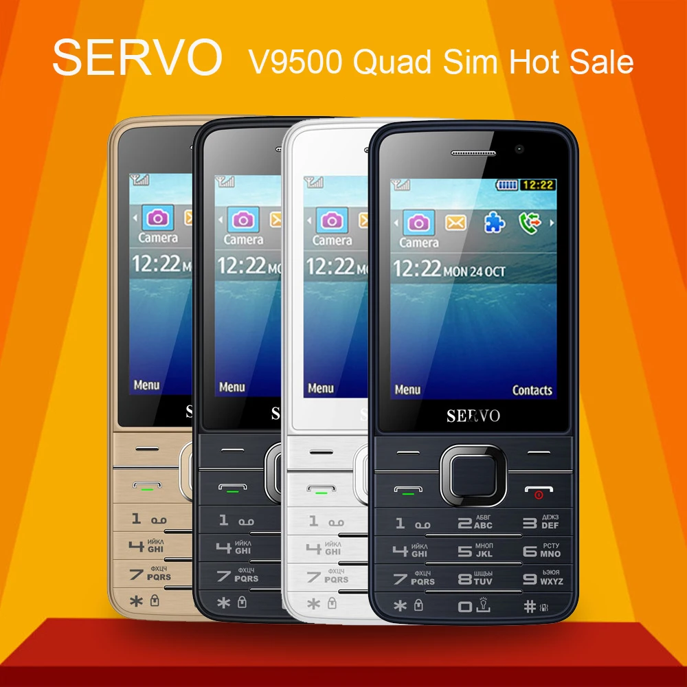 

Servo Four Quad SIM 4 Four Standby Slim Senior Mobile Phone 2.8" HD Screen Bluetooth Dial Flashlight Magic Voice GPRS SOS V9500