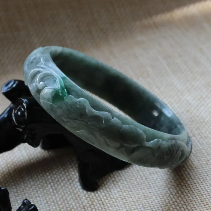 

A348 Vintage Chinese Hand-carved Emerald Green stoneite stone Bracelet Bangle 61mm 10.20 40