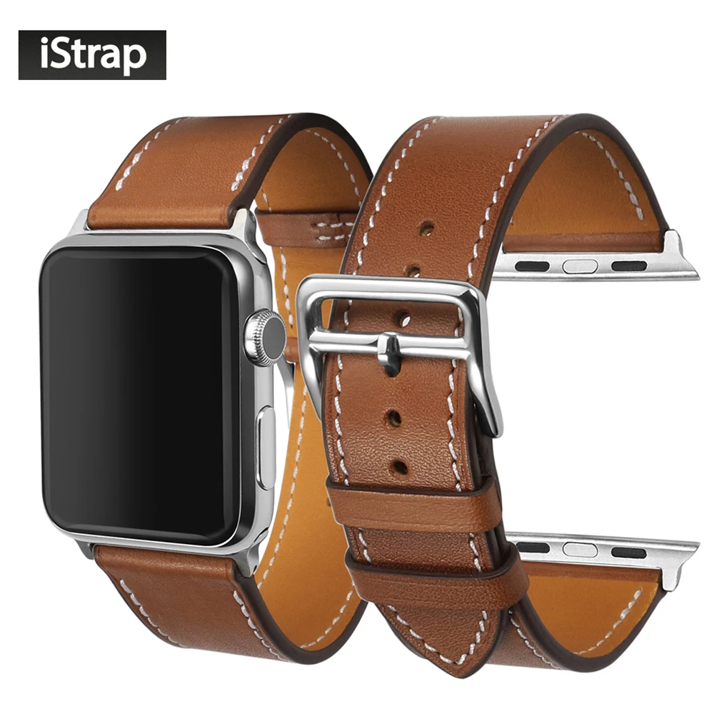 Ремешок для часов iStrap 38 мм 42 мм коричневый ремешок из натуральной кожи с серебряной пряжкой пружинный ремешок для Apple Watch ремешок 38 мм 42 мм
