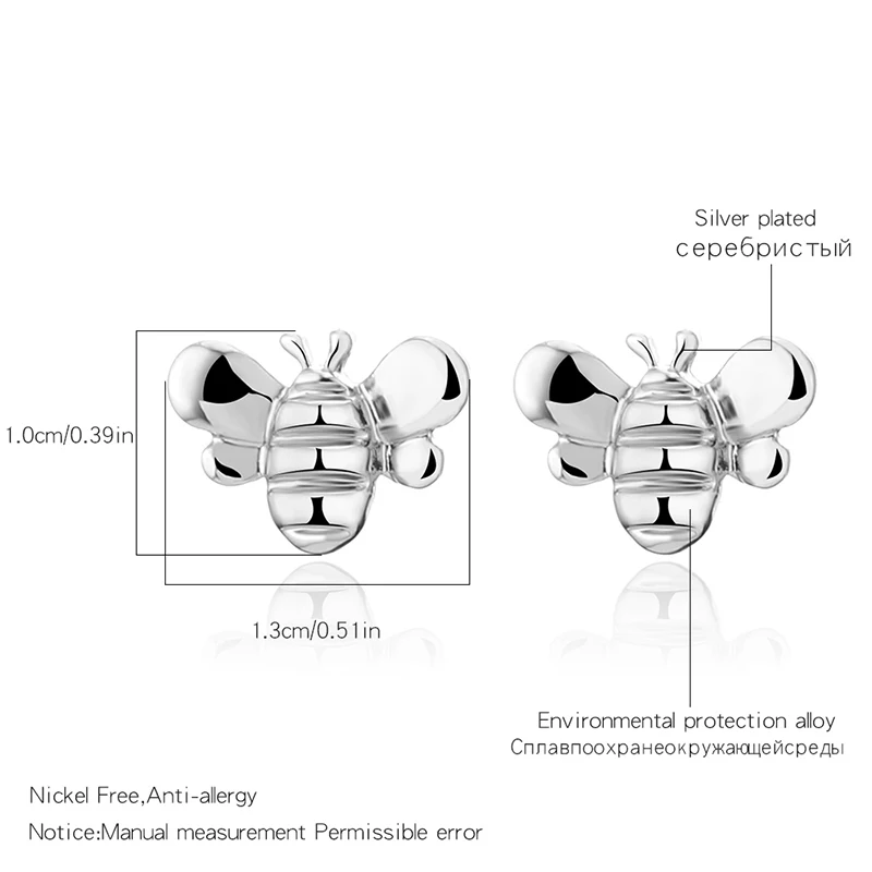 Shefly 1 пара милые серебряные/Золотые медовые серьги в виде пчел крошечные модные серьги-гвоздики насекомое медовые креативные серьги в виде пчел