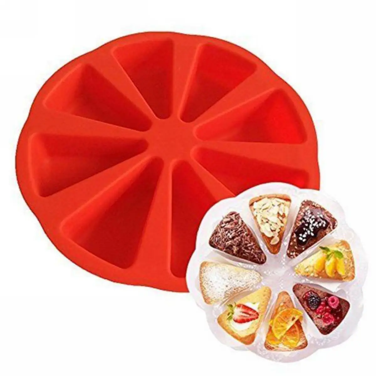 JX-LCLYL Silicone 8 Cavity Portion Cake Mold Slices Pastry Pizza Pan Tray Mould