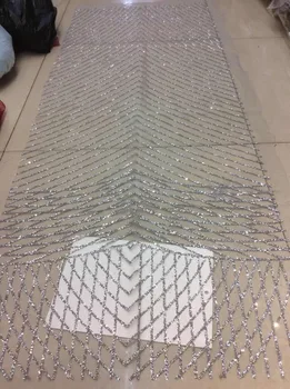 

good embroidery african tulle mesh fabric with glitter sequins glued SH-317 for party dress
