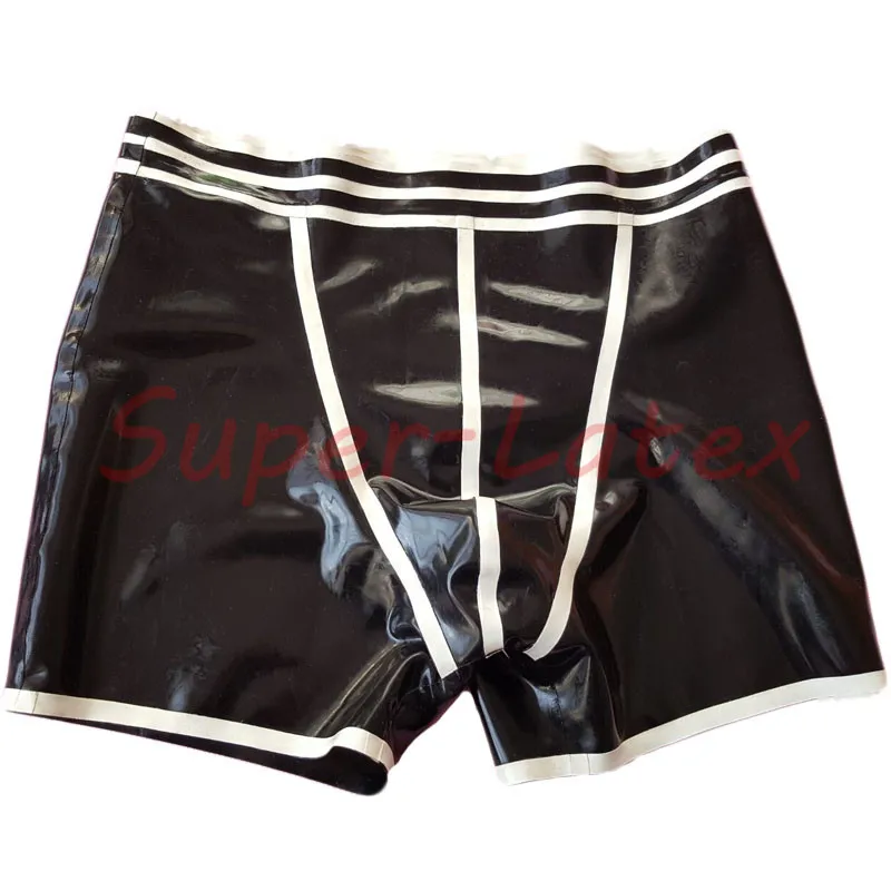 Black Men's Latex Rubber Shorts Boxers WITH TRIMS on