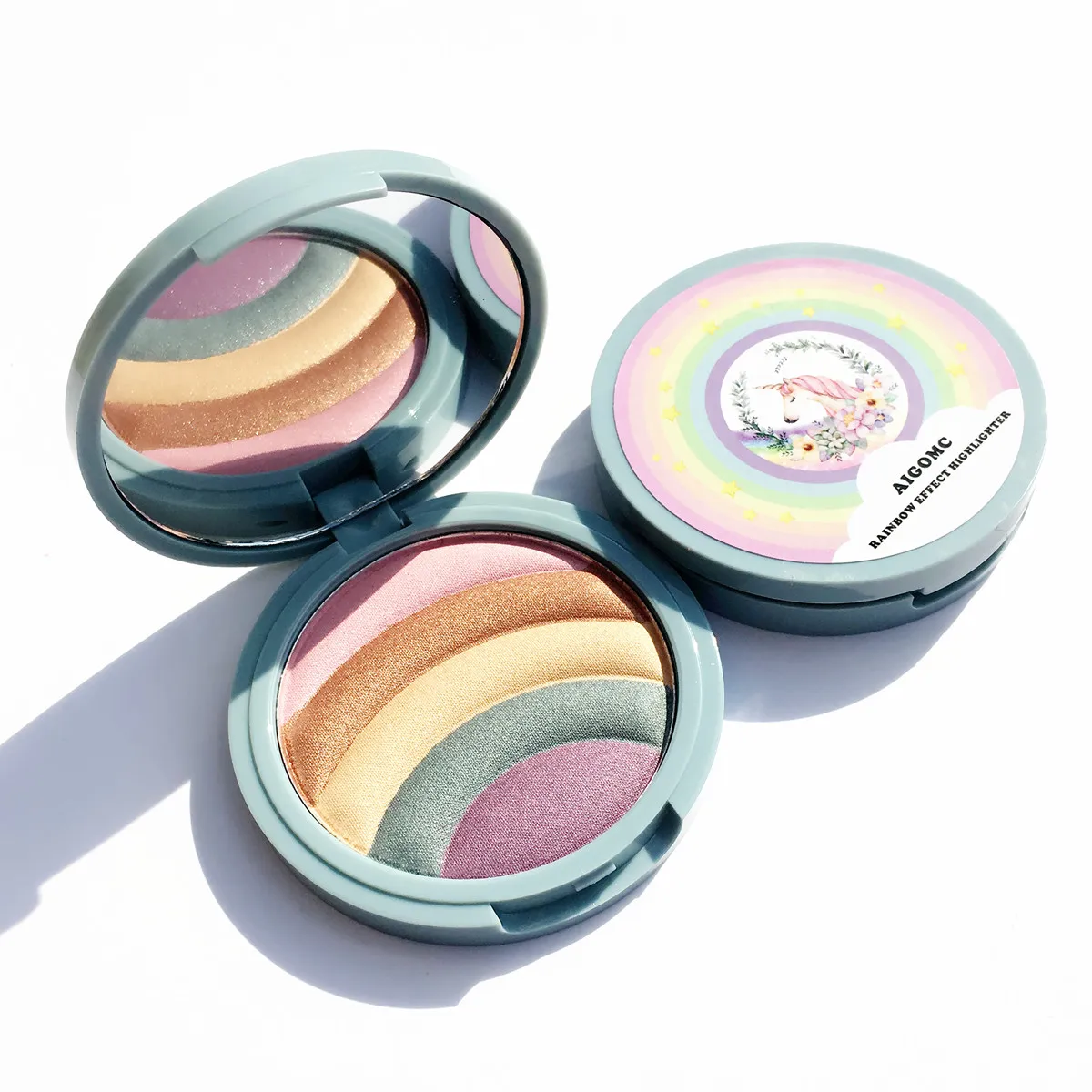 

New Unicorn Rainbow Glow Kit Highlighter 5Color Eye Shadow Palette Face Contour Rainbow Highlighter With Cosmetic Bag Makeup Set