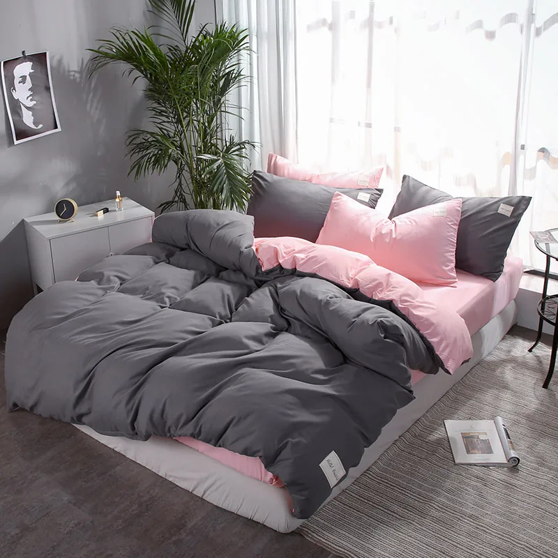 

bedding solid simple bedding set Modern duvet cover set king queen full twin bed linen brief bed flat sheet set flat 2019
