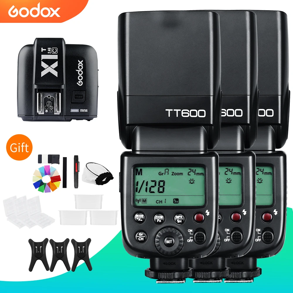 

3x Godox TT600 Built-in Receive Camera Flash Speedlite Diffuser with X1T-C/N/S Transmitter for for Canon Nikon Sony Fuji Olympus