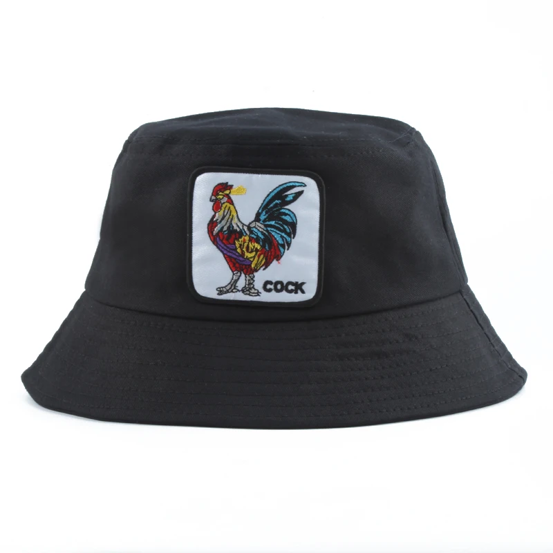 

Animal Cock Embroidery Bucket Hat Men Women Hip Hop Cap Hiking Fishing Summer Sun Hat
