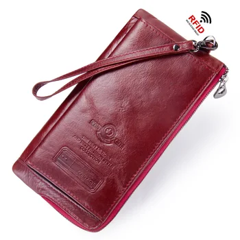 

2019 New Clutch Bag Fashion Card Holder Wallet Genuine Leather Female Long Wallets Women Zipper Strap Coin Purse