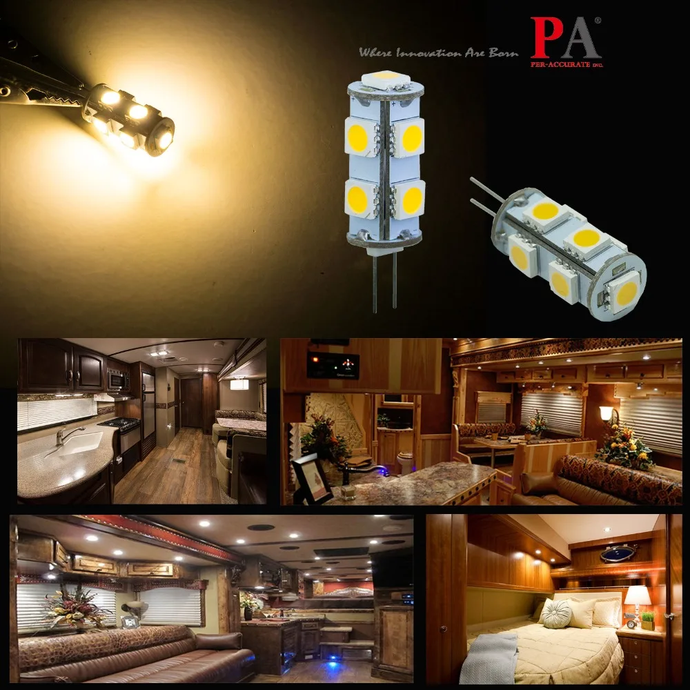 PA LED 10PCS x 360 Degree 10 30V Wide voltage Household Lamp RV Camper Light 9SMD 5050 Warm