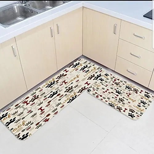 

2 Piece Kitchen Mats and Rugs Set Funny Dog Claws with Bones Home Deocr Non Skid Area Runner Doormats Carpet