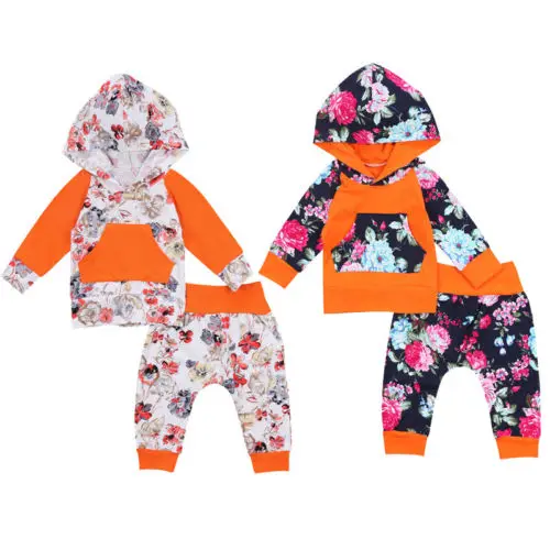 Newborn Baby Girls Clothes Set Long Sleeve Flower Hooded Tops Pants Lggings Outfits | Детская одежда и обувь