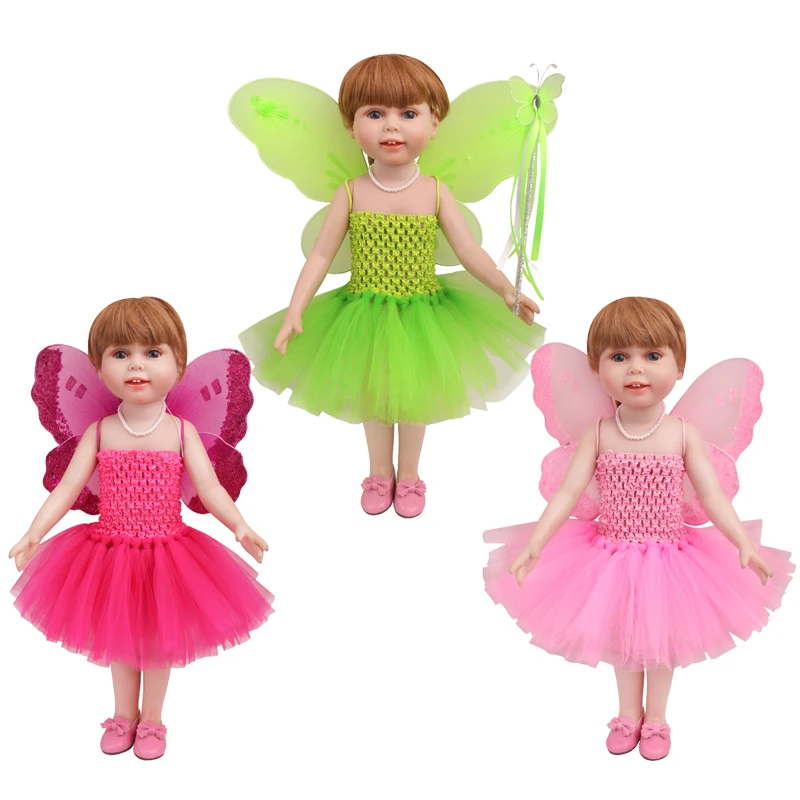 18 pouces filles poupée vêtements Elf costume ailes baguette magique américain nouveau-né robe bébé jouets ajustement 43 cm bébé poupées c778