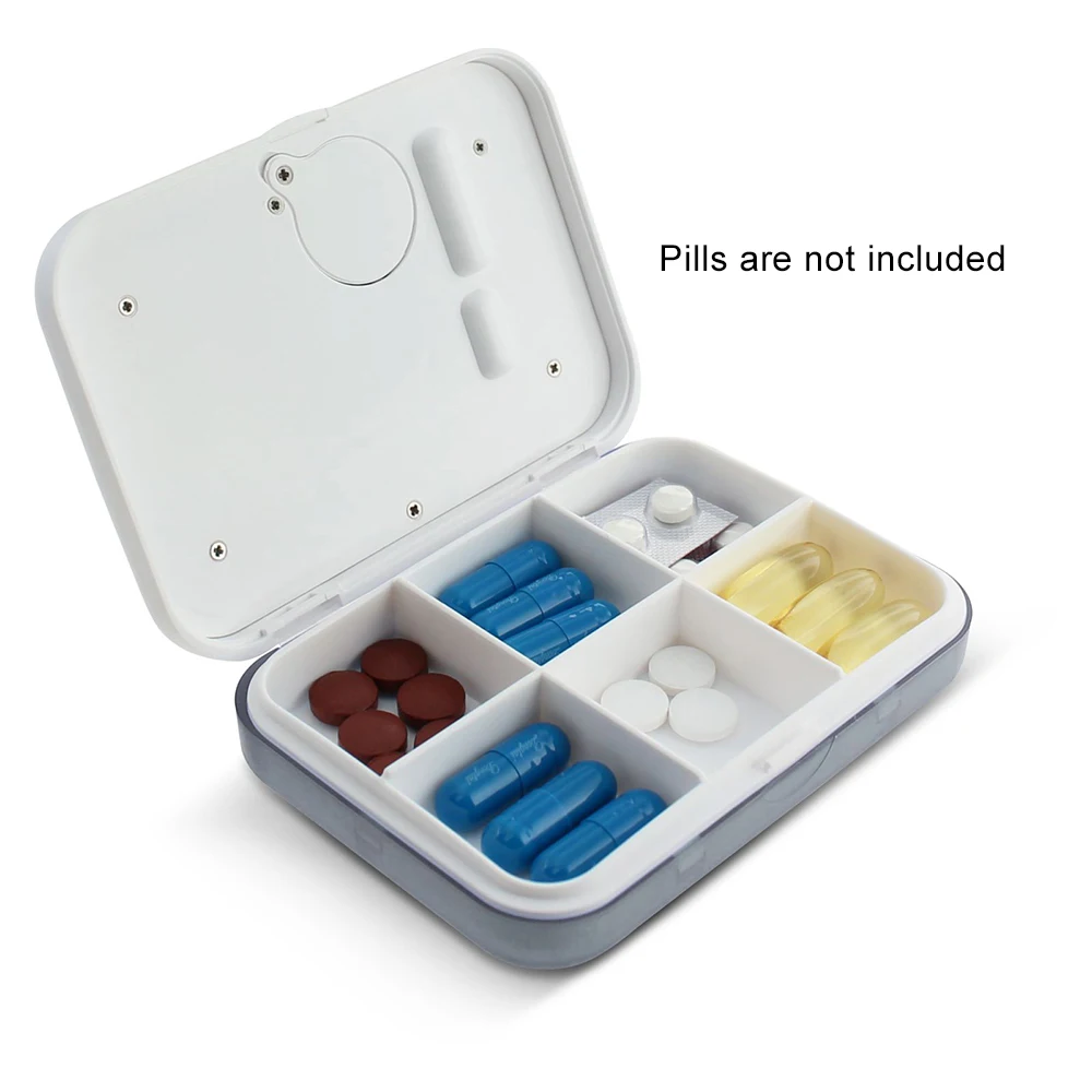 6 Girds Pill Organizer Case Медицина диспенсер разветвитель электронный таймер пылезащитный