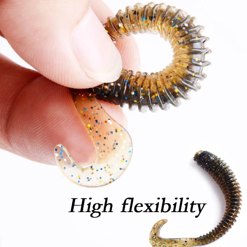 5Pcs 2g/8cm Fishing Lure artificial Soft Bait Silicone Bass Minnow Bait soft worm curly tail grub Jig Head Fly Fishing Pasca
