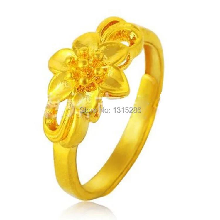 Golden Flower Ring Women's Solid 24k Yellow Gold Plated Hollow Elegant Plant Rings Alluvial Gold
