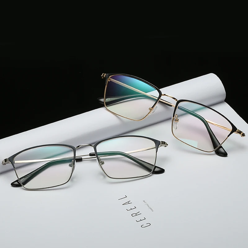 

frame business glass frame New spectacles metal frame glasses square men's myopic eyeglass flat mirror can be equipped with