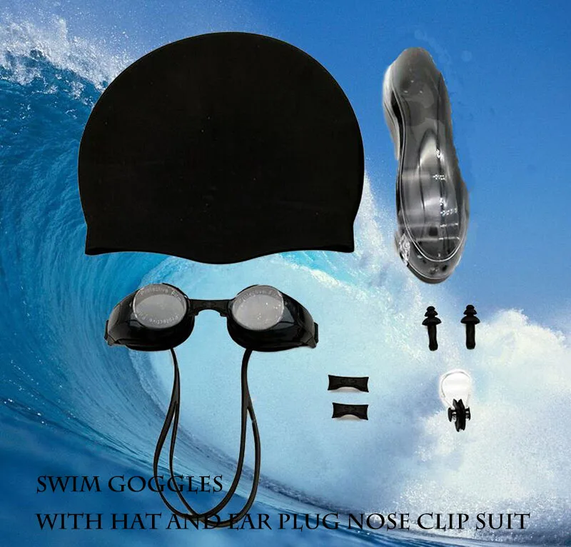 

MYSTYLE Swiming Goggles With Hat Ear Plug Nose Clip Suit Anti-fog Waterproof Professional Sport Anti-UV Glasses Eyewear Suit