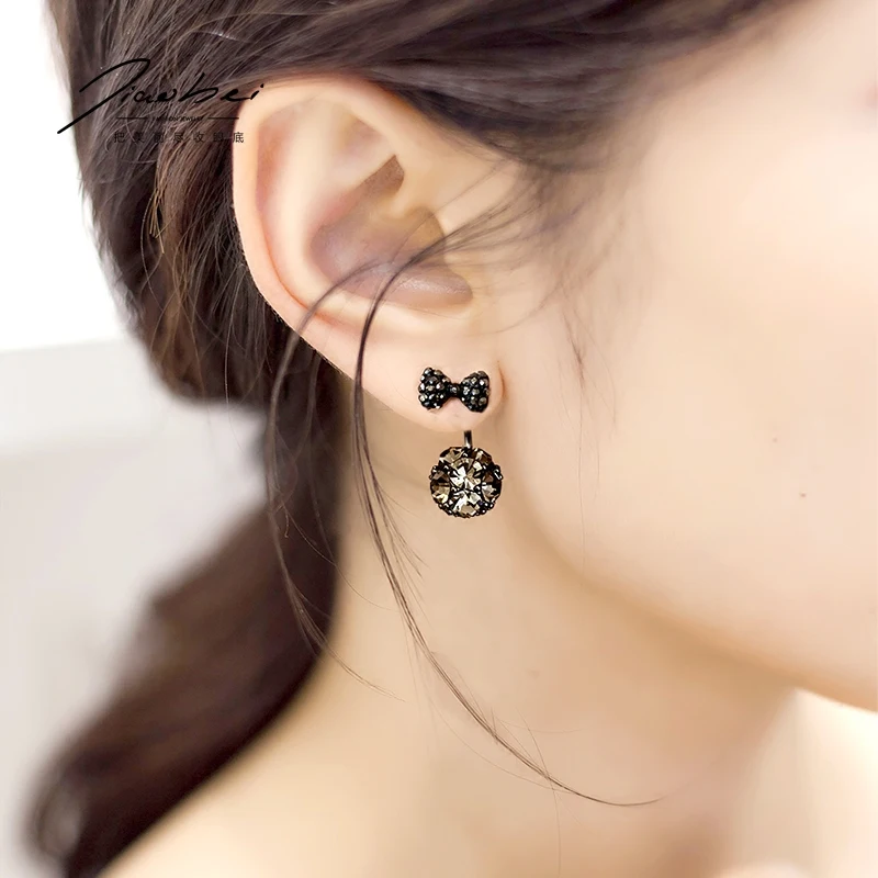 Wedding korean red blue multicolor rhinestone stud earrings statement