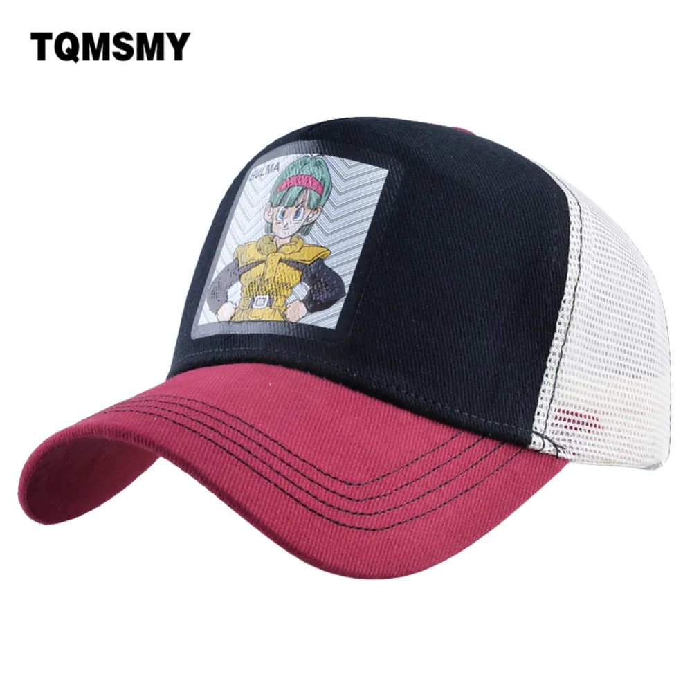 

TQMSMY Summer Men's Mesh Trucker Hats Anime Character BULMA Women Baseball Cap Men Snapback Hat Adjustable Gorras TMDH101