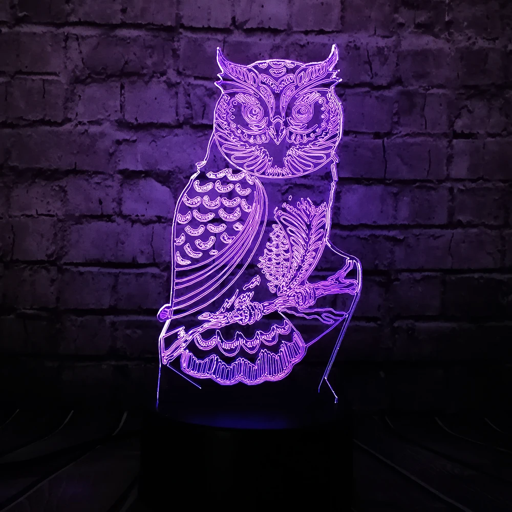 Новинка 3D лампа в виде животных ночник Сова USB светодиодное освещение мультицвет