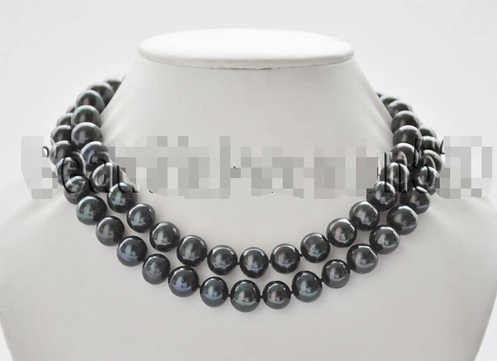 

Z7101 12mm black round Freshwater Cultured pearl necklace 33inch
