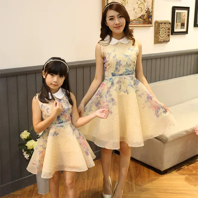 Parent child outfit summer 2016 new doll brought cotton organza sweet mother and daughter princess dress