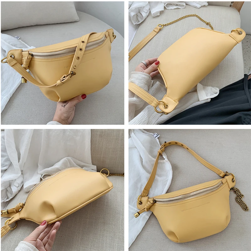 Burminsa Summer Chain Soft Chest Bags For Girls Candy Color Women Sling Waist Pack Phone Crossbody Bags Yellow White Green