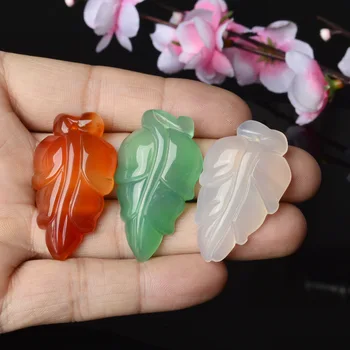 

Natural authentic men and women red and white green agate chalcedony leaves pendant