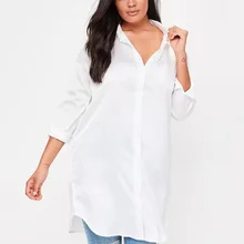 High Quality Ladies Blanco Shirts Fashion Plus Size Long Blouse 2017 Fall collar Long Sleeve Floral Embroidery Asymmetric Tops