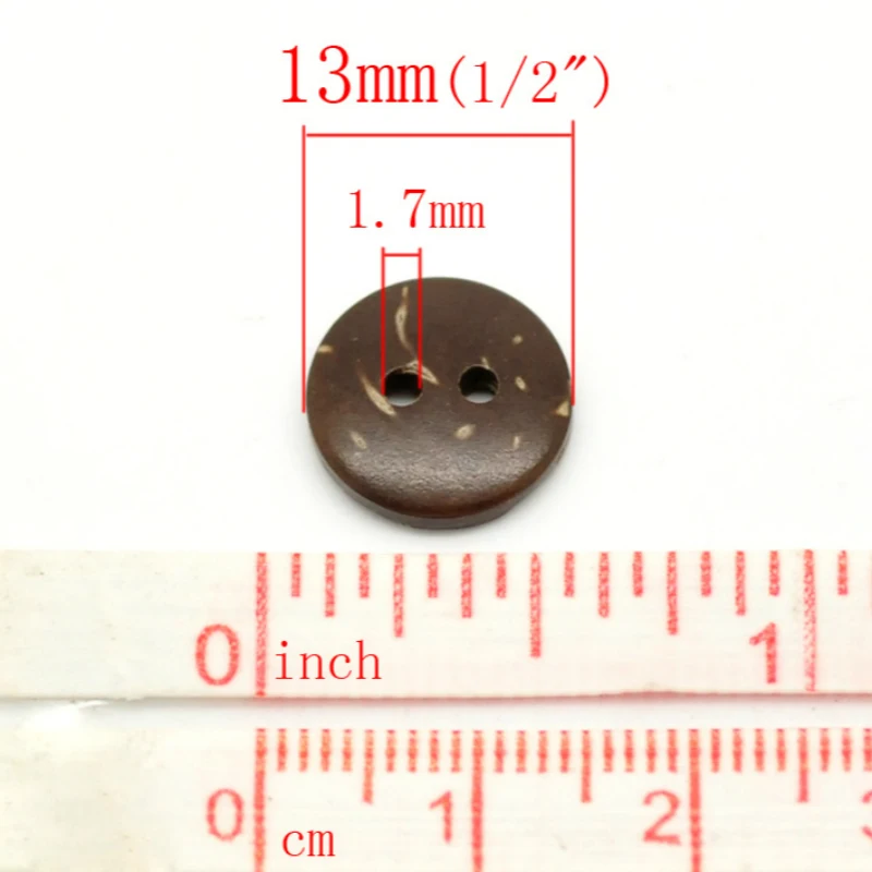 Кокосовое В виде ракушки Вышивание Пуговицы Скрапбукинг 2 круглых отверстия коричневый 13 мм(4/") Диаметр, 200 шт