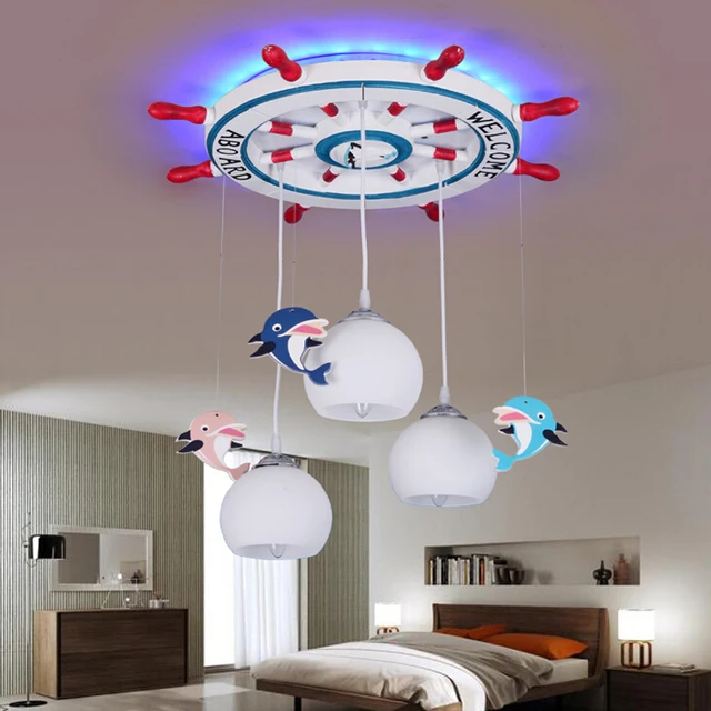 Acrylic Mediterranean Rudder Kids Pendant Lamp Wooden Led Lights Acrylic Mediterranean Rudder Kids Pendant Lamp Wooden Led Lights Children S Room Cartoon Resin E27