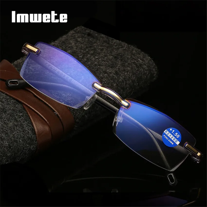 Imwete очки для чтения без оправы, женские и мужские, прозрачный синий светильник, блокировка, бескаркасные компьютерные очки, Пресбиопия, считыватель 1,0 1,5