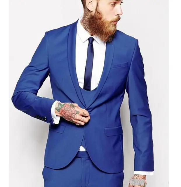 Blue Color Male Suit Shawl Lapel One On Tie Groomsman Tuxedos Blue Color Male Suit Shawl Lapel One On Tie Groomsman Tuxedos Men Wedding Suits New Business