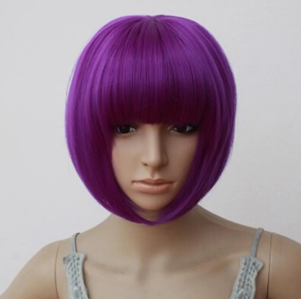 Free Ship New Fashion Women Girl Short Bob Straight Full Purple