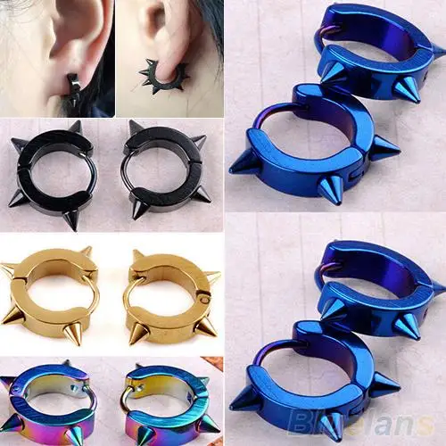 

Unisex Titanium Steel Punk Rivet Ear Studs Spike Hoop Huggie Piercing Earrings 4PT6