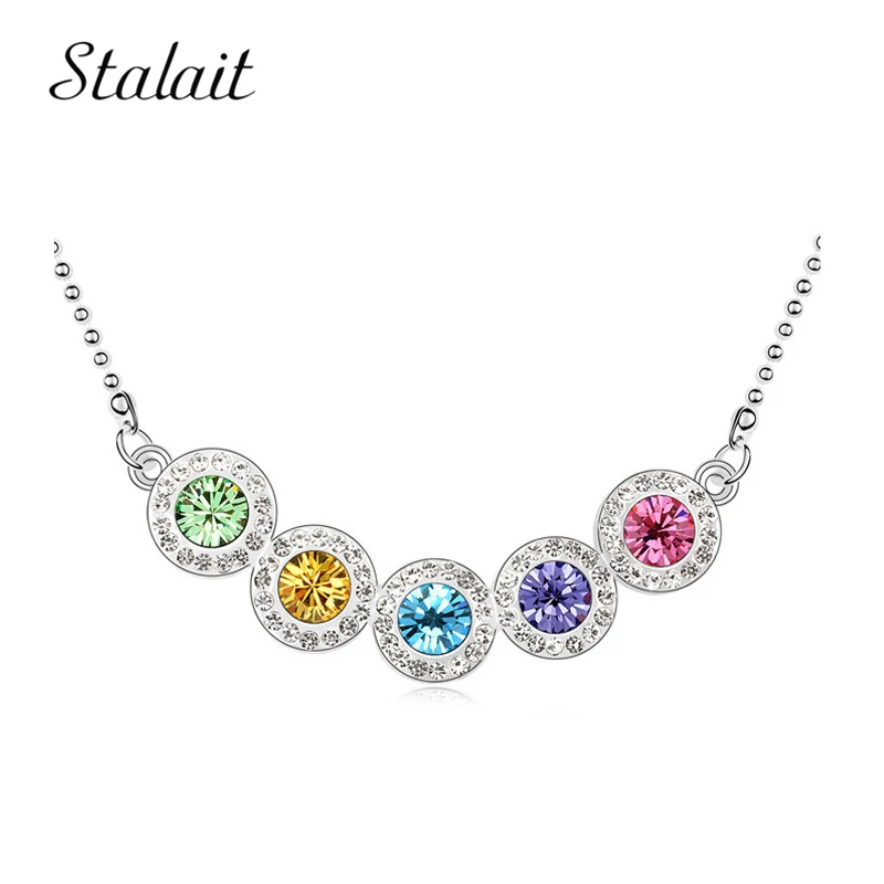 

Fashion Wedding Chain Choker Rainbow Pendant Necklace Multi Color Crystal Round String Necklace jewelry