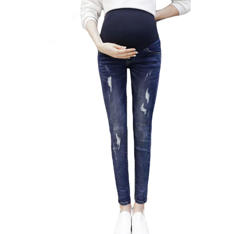 Elastic Waist Fashion Frayed Pregnant Women's Jeans Pregnant Pants ropa ...