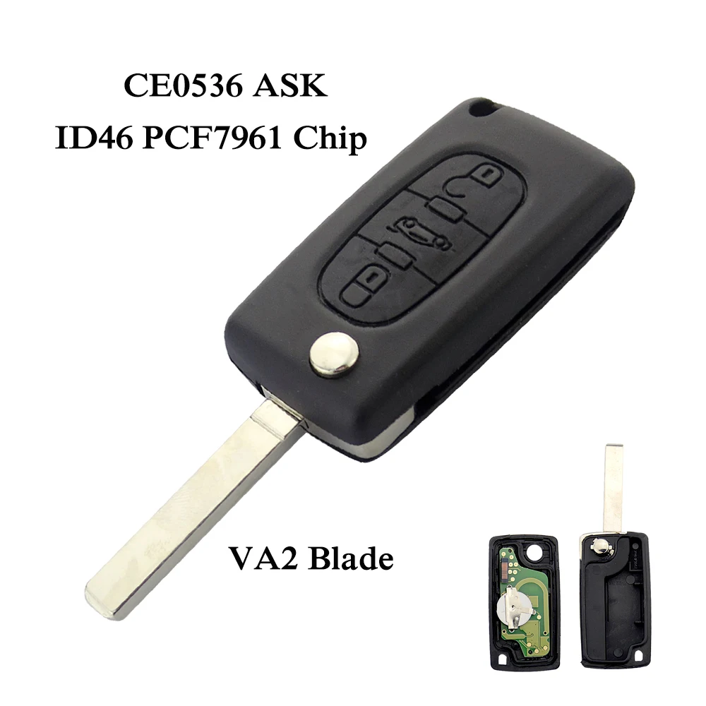 OkeyTech отправить ключ кольцо CE0536 3 кнопки ID46 PCF7961 чип VA2 HU83 лезвие складной дистанционный ключ для peugeot 207 208 307 308 408 партнер